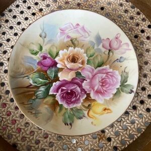Vintage Rose Hand painted plate